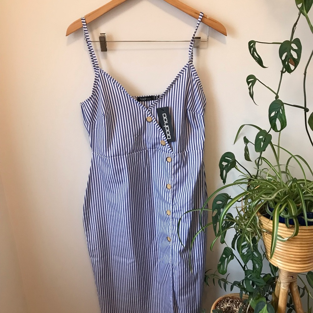 Boohoo Blue Striped Women's Dress